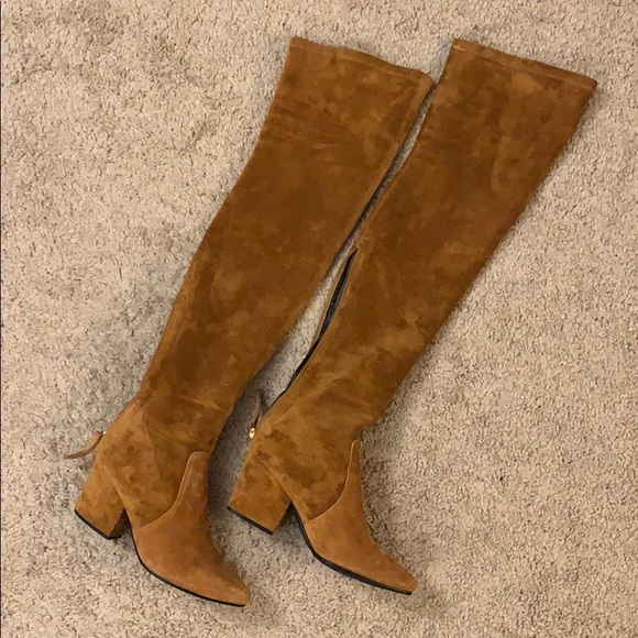 marlo tan over the knee suede boots